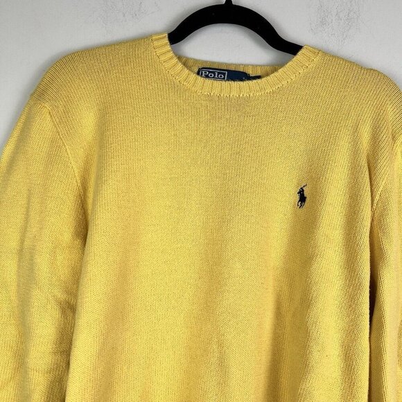 Polo Ralph Lauren Men’s Yellow Cotton Knit Crewneck Pullover Sweater Size Medium - Picture 3 of 6